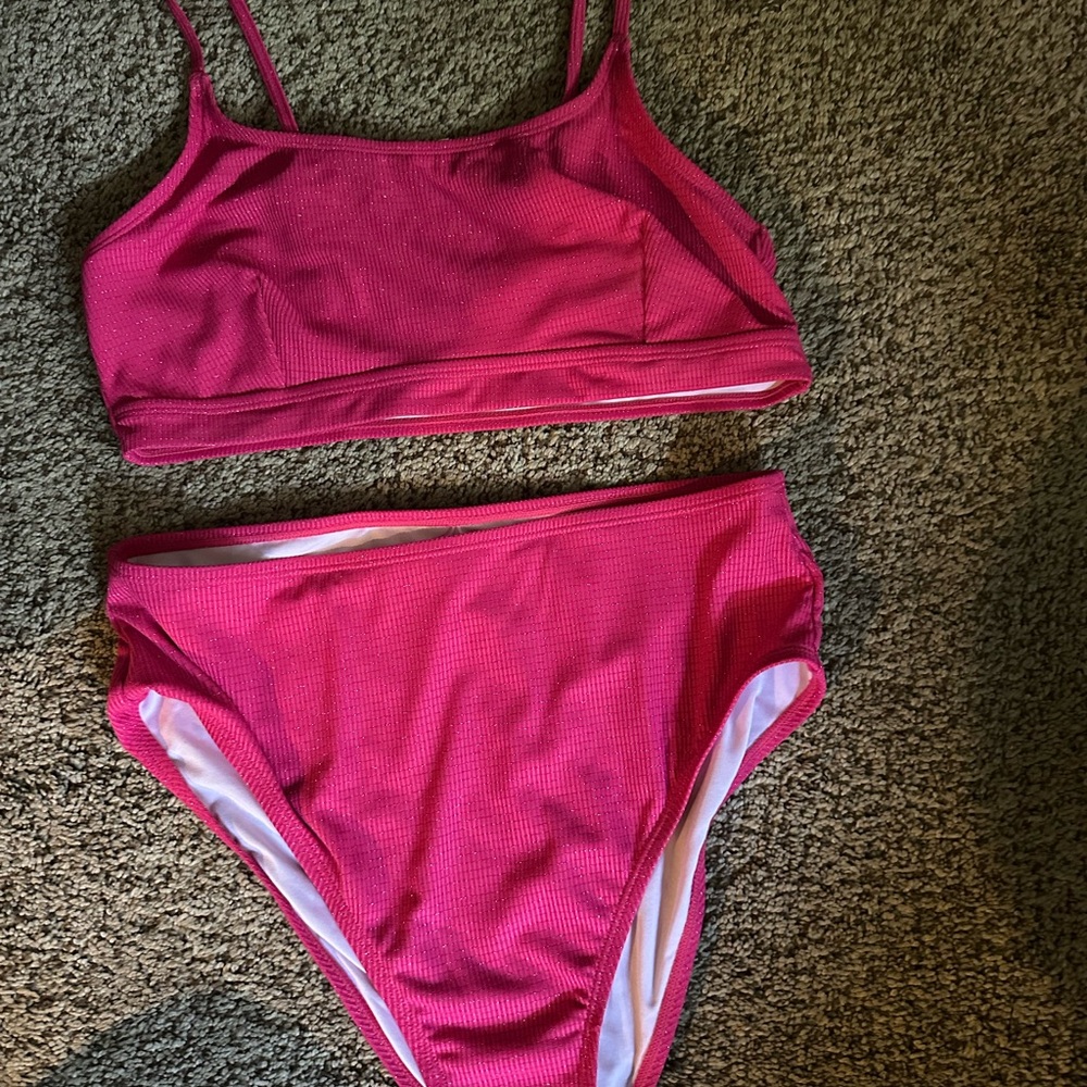 Vibrant Magenta Ribbed Two-Piece Bikini Set